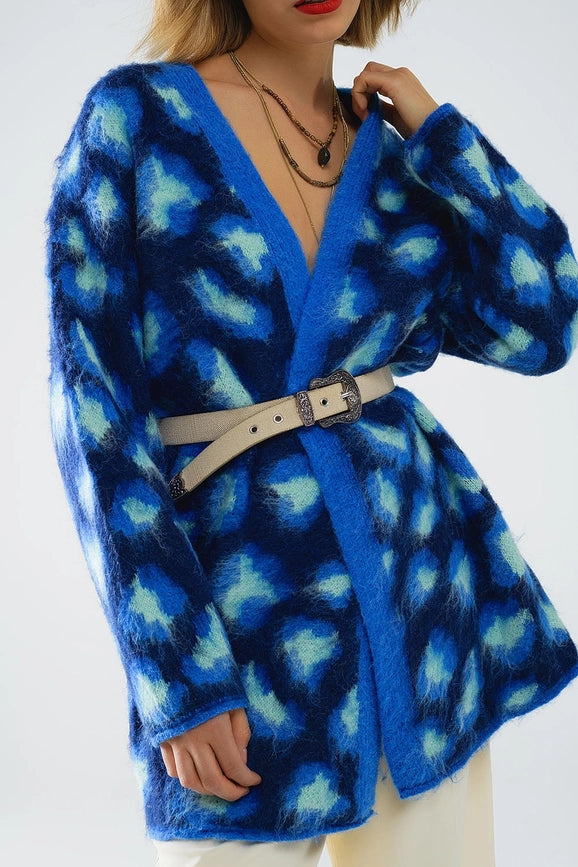 Blue Leopard Print Cardigan with Wool-Cardigan-Q2-One Size-Blue-Urbanheer