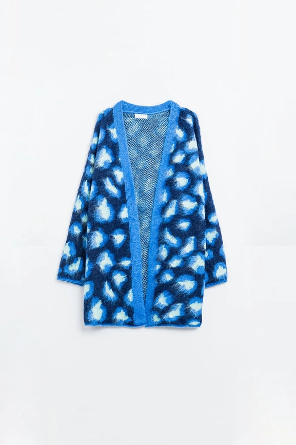 Blue Leopard Print Cardigan with Wool-Cardigan-Q2-One Size-Blue-Urbanheer