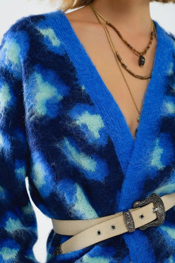 Blue Leopard Print Cardigan with Wool-Cardigan-Q2-One Size-Blue-Urbanheer