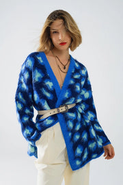 Blue Leopard Print Cardigan with Wool-Cardigan-Q2-One Size-Blue-Urbanheer