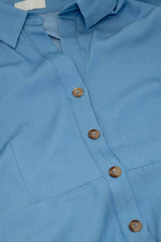 Blue Maxi Shirt Dress with Polo Collar-Dress-Q2-S-Blue-Urbanheer