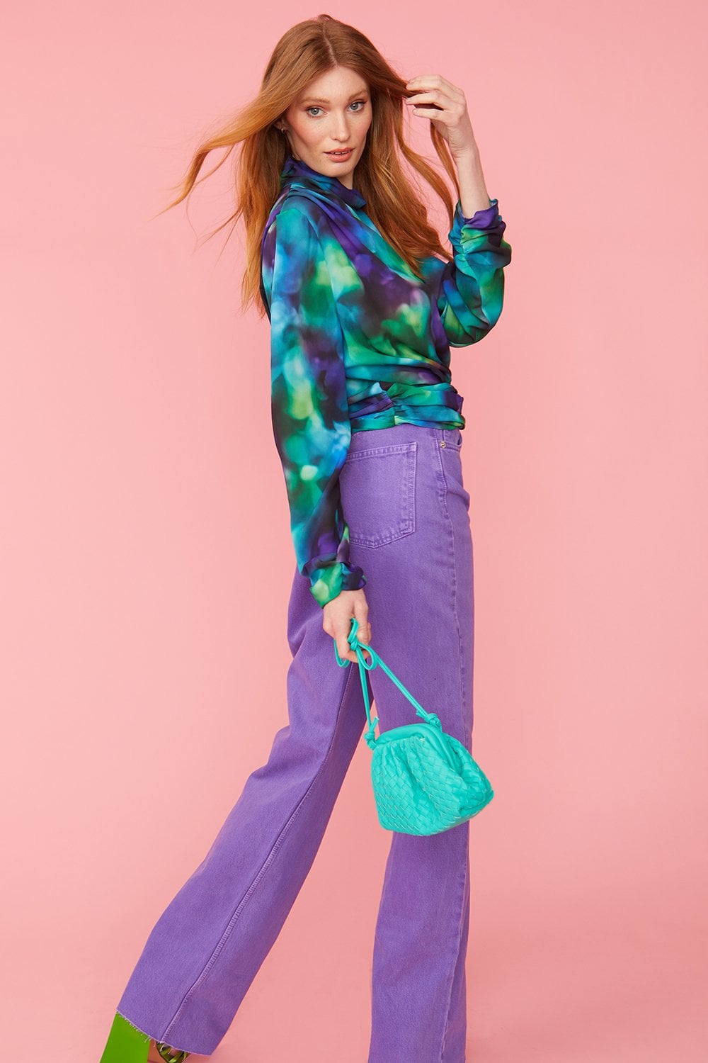 Blue Silk Blend Gathered Waist Blouse-Tops-Buy Me Fur Ltd-S-M-Blue-Silk-Urbanheer