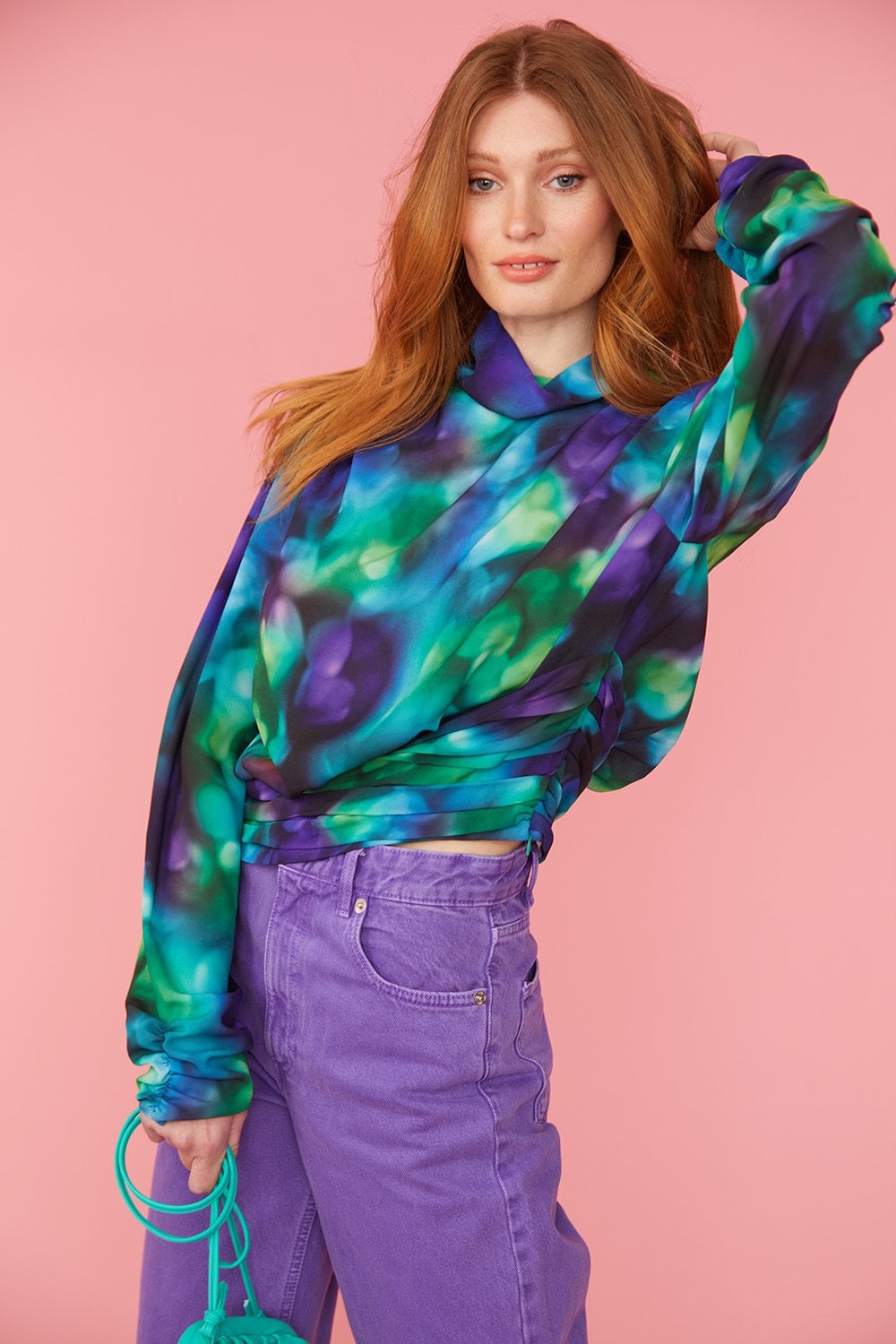 Blue Silk Blend Gathered Waist Blouse-Tops-Buy Me Fur Ltd-S-M-Blue-Silk-Urbanheer