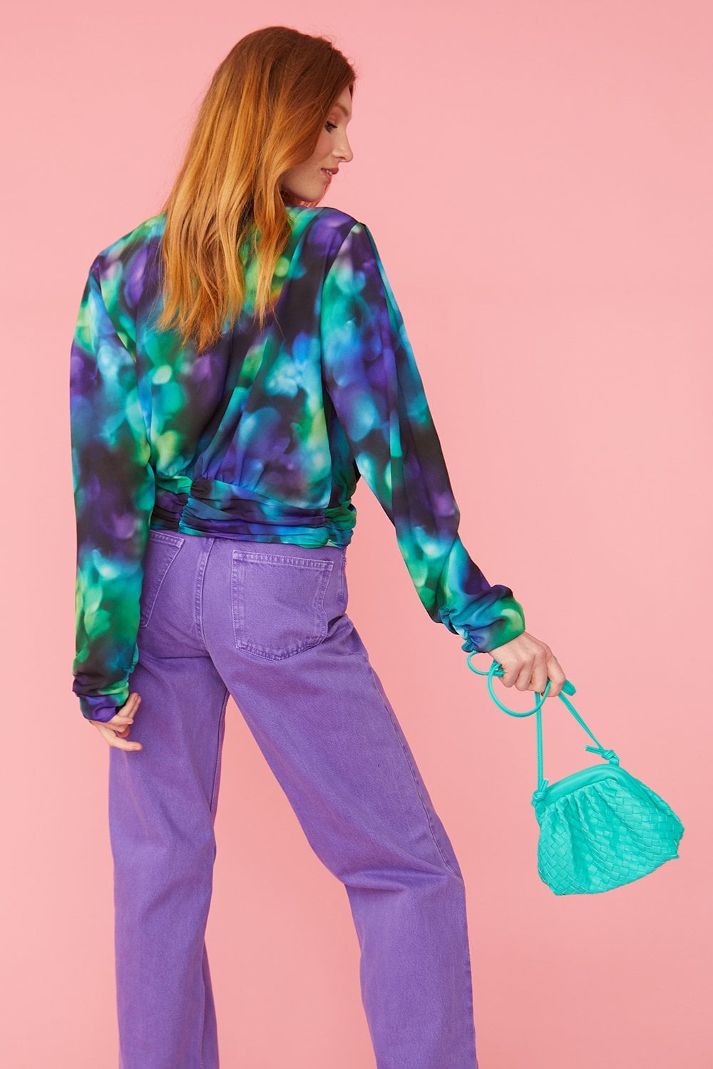 Blue Silk Blend Gathered Waist Blouse-Tops-Buy Me Fur Ltd-S-M-Blue-Silk-Urbanheer