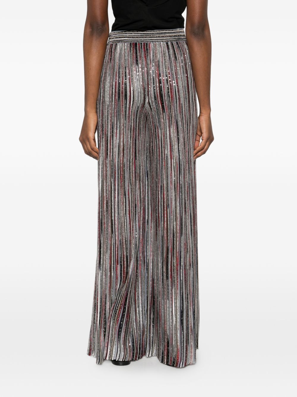 Blue Striped Wide-Leg Trousers with Crystal Embellishment for Comfort and Breathability