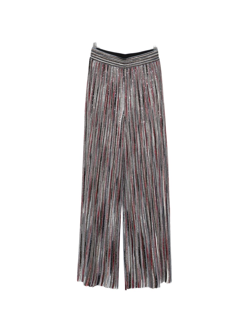 Blue Striped Wide-Leg Trousers with Crystal Embellishment for Comfort and Breathability