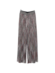 Blue Striped Wide-Leg Trousers with Crystal Embellishment for Comfort and Breathability