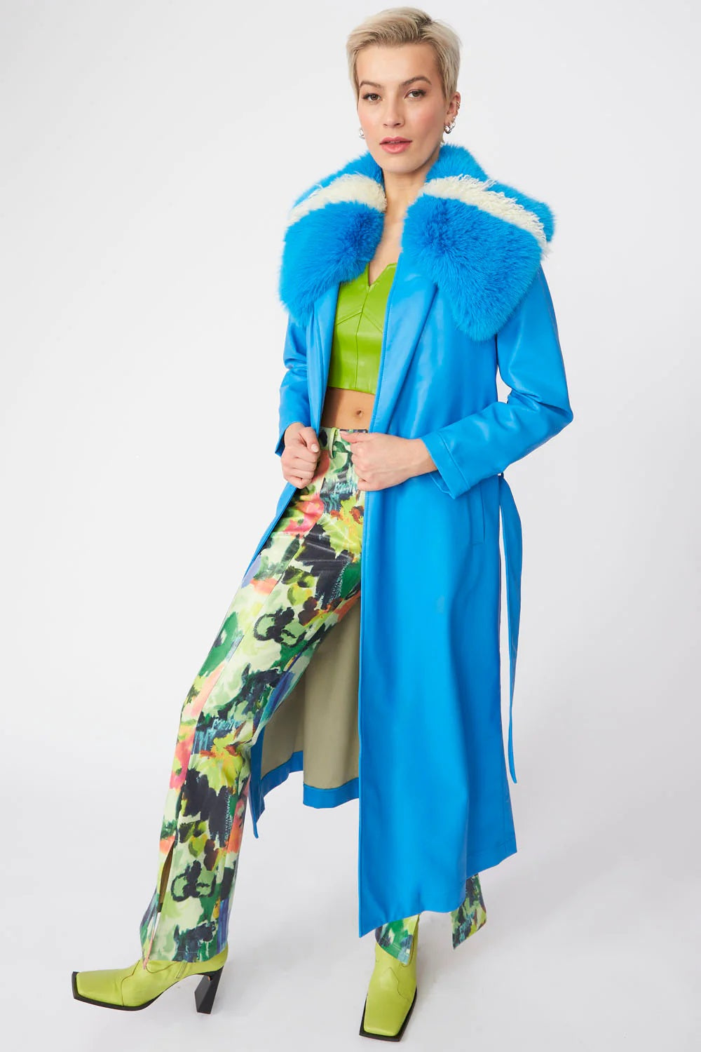 Blue Tencel Blend Eco Leather Trench Coat-Faux Leather Coats-Buy Me Fur Ltd-S-M-Blue-Faux Leather-Urbanheer