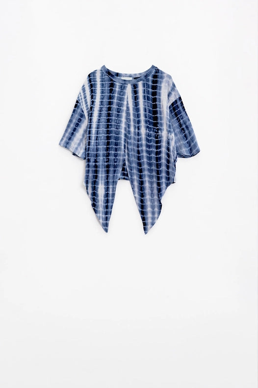Blue Tie Dye Printed T-Shirt With Knot On The Front-T-Shirt-Q2-L-Urbanheer