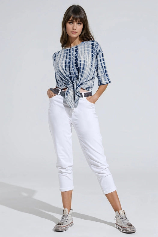 Blue Tie Dye Printed T-Shirt With Knot On The Front-T-Shirt-Q2-L-Urbanheer