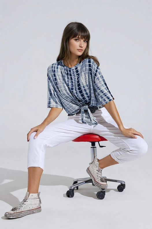 Blue Tie Dye Printed T-Shirt With Knot On The Front-T-Shirt-Q2-L-Urbanheer