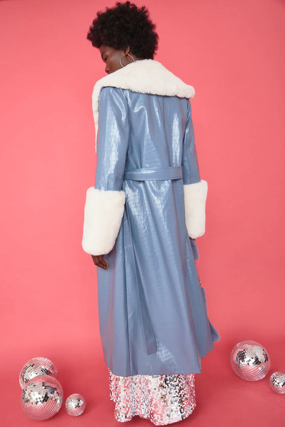 Blue White Faux Leather Jacket with Detachable Faux Fur Cuffs and Collar-Faux Leather Coats-Buy Me Fur Ltd-S-M-Blue - White-Faux Leather-Urbanheer