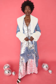 Blue White Faux Leather Jacket with Detachable Faux Fur Cuffs and Collar-Faux Leather Coats-Buy Me Fur Ltd-S-M-Blue - White-Faux Leather-Urbanheer