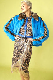 Blue and Leopard Print Faux Fur Coat-Faux Fur Jackets-Buy Me Fur Ltd-S-M-Blue-Faux Fur-Urbanheer