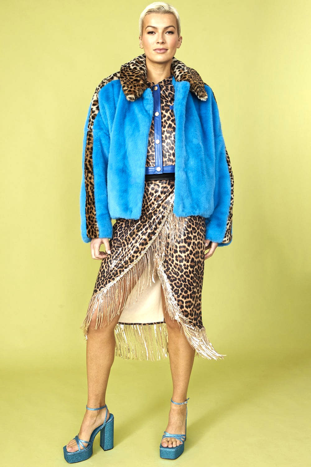 Blue and Leopard Print Faux Fur Coat-Faux Fur Jackets-Buy Me Fur Ltd-S-M-Blue-Faux Fur-Urbanheer