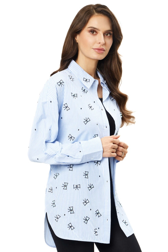 Blue and White Pinstripe Button-Up-Shirts-Adore-S-Urbanheer