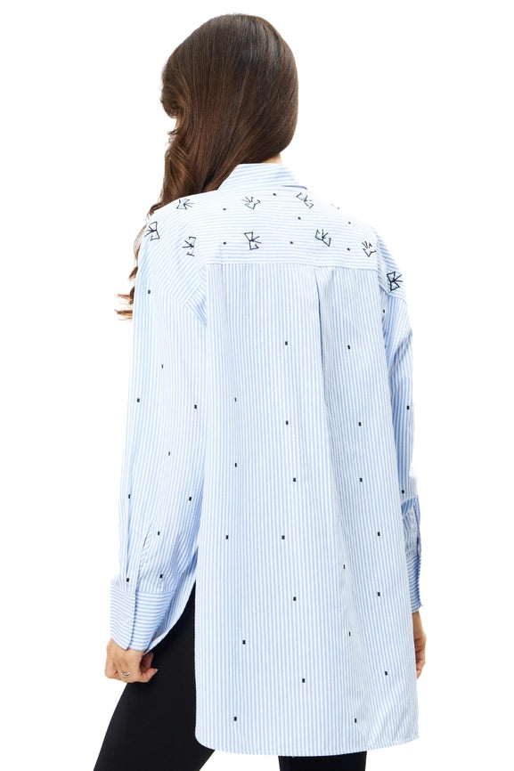 Blue and White Pinstripe Button-Up-Shirts-Adore-S-Urbanheer