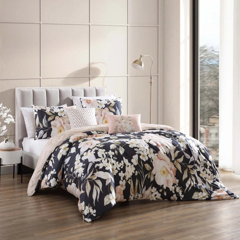 Blush Flowers 100% Cotton 5-Piece Reversible Comforter Set-Set-Bebejan-Queen-Urbanheer