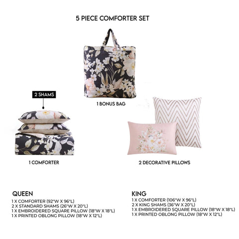 Blush Flowers 100% Cotton 5-Piece Reversible Comforter Set-Set-Bebejan-Queen-Urbanheer