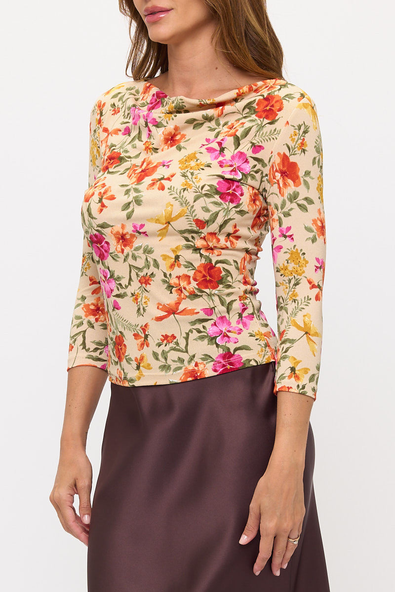 Boat Neck Floral Top w 3/4 Sleeves-2