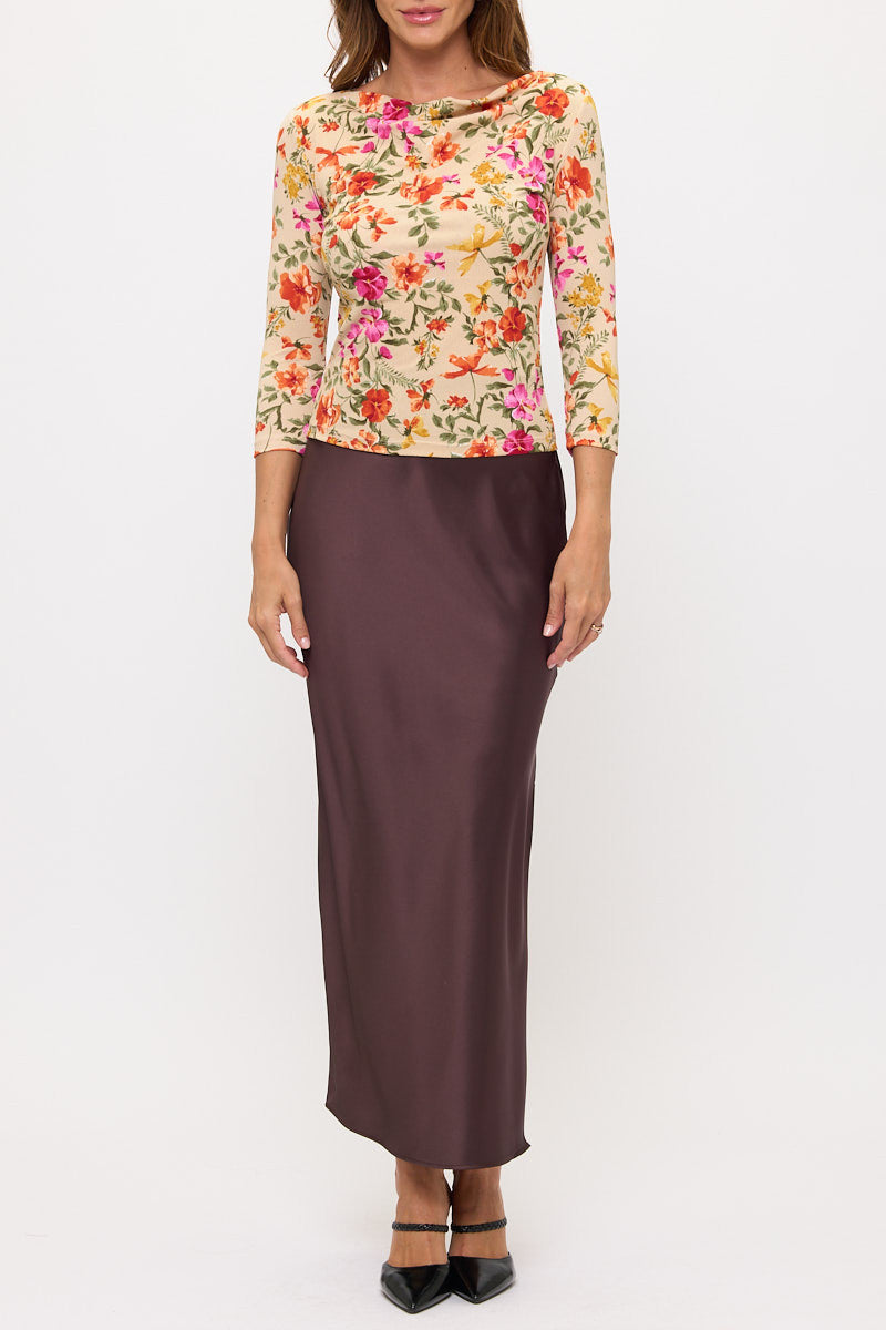 Boat Neck Floral Top w 3/4 Sleeves-3