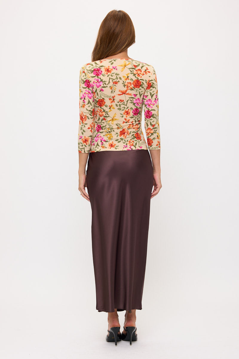 Boat Neck Floral Top w 3/4 Sleeves-4