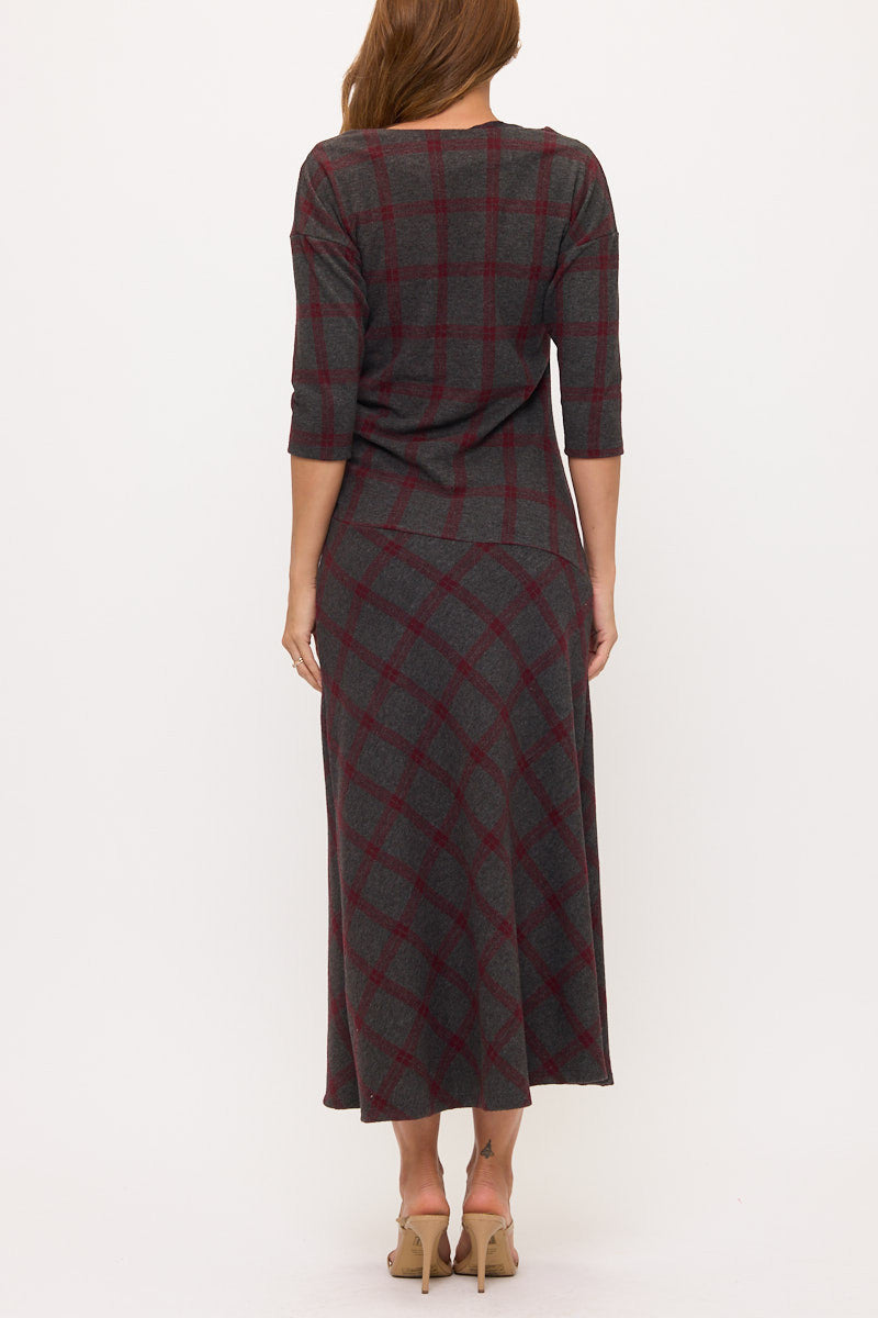 Boat Neck Plaid Maxi Dress-3