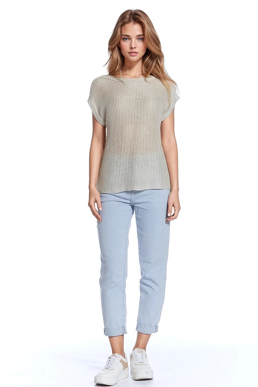 Boat Neck Ribbed Sweater With Cap Sleeves In Beige-Sweater-Q2-One Size-Beige-Urbanheer