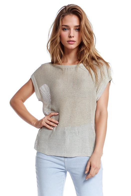 Boat Neck Ribbed Sweater With Cap Sleeves In Beige-Sweater-Q2-One Size-Beige-Urbanheer