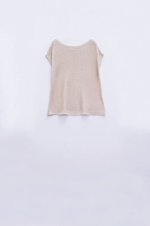 Boat Neck Ribbed Sweater With Cap Sleeves In Beige-Sweater-Q2-One Size-Beige-Urbanheer