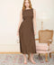 Boat Neck Sleeveless Basque Waist Midi Dress
