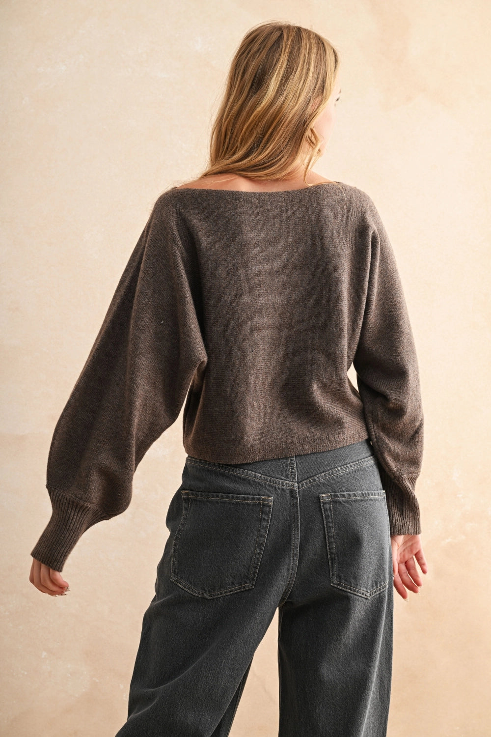 Boat Neck Sweater Top in Brown