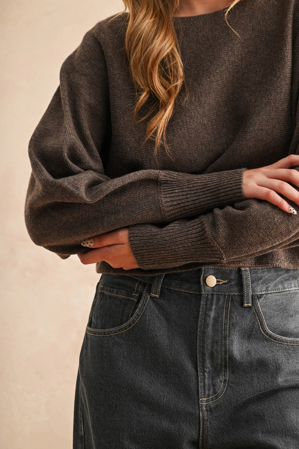 Boat Neck Sweater Top in Brown