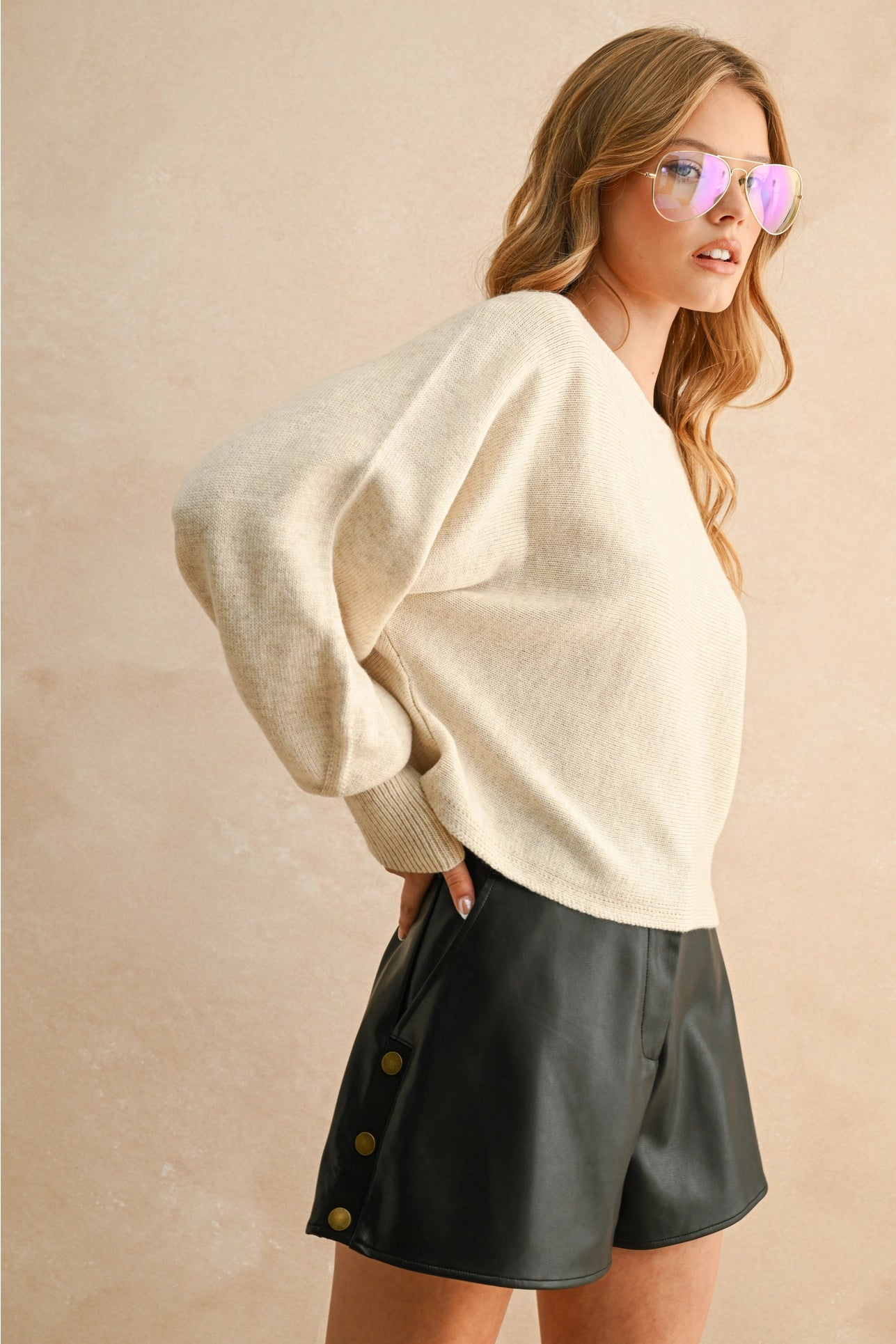 Boat Neck Sweater Top in Cream