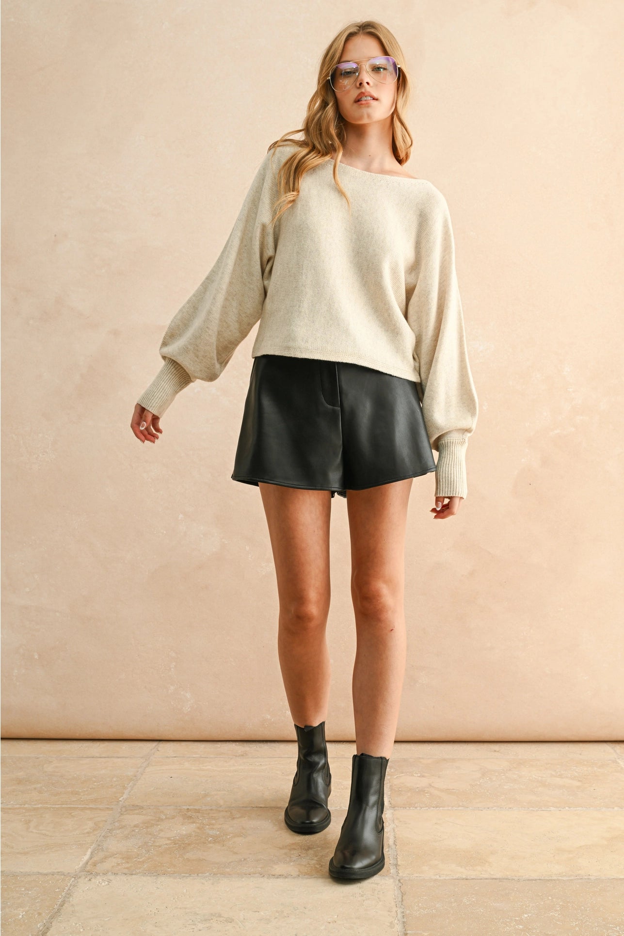 Boat Neck Sweater Top in Cream