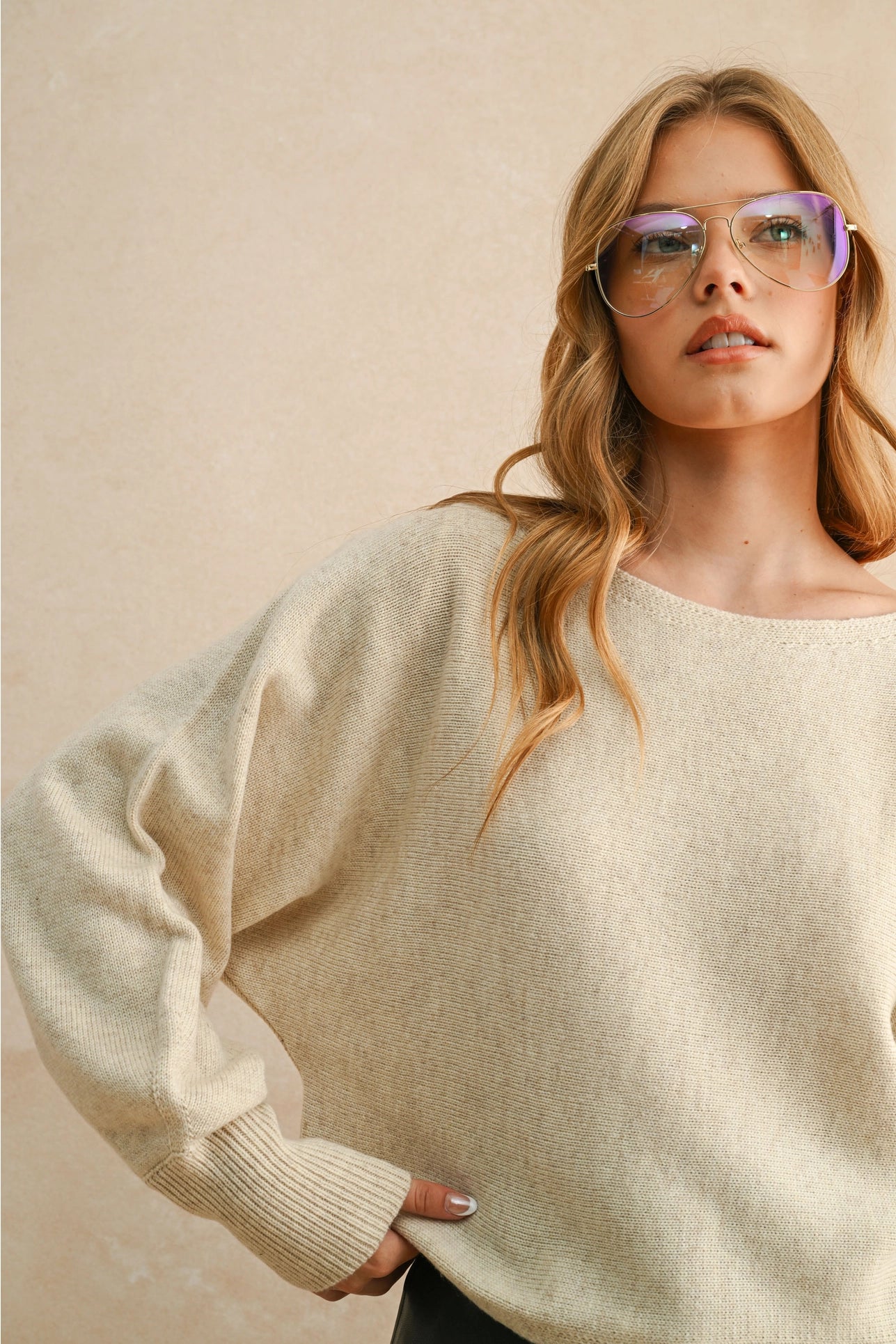 Boat Neck Sweater Top in Cream