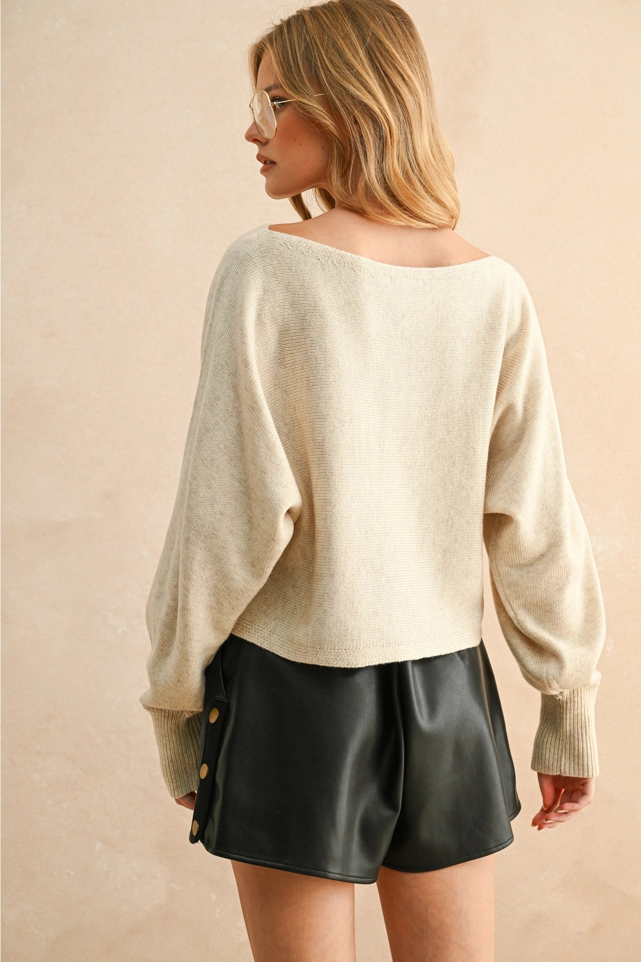 Boat Neck Sweater Top in Cream