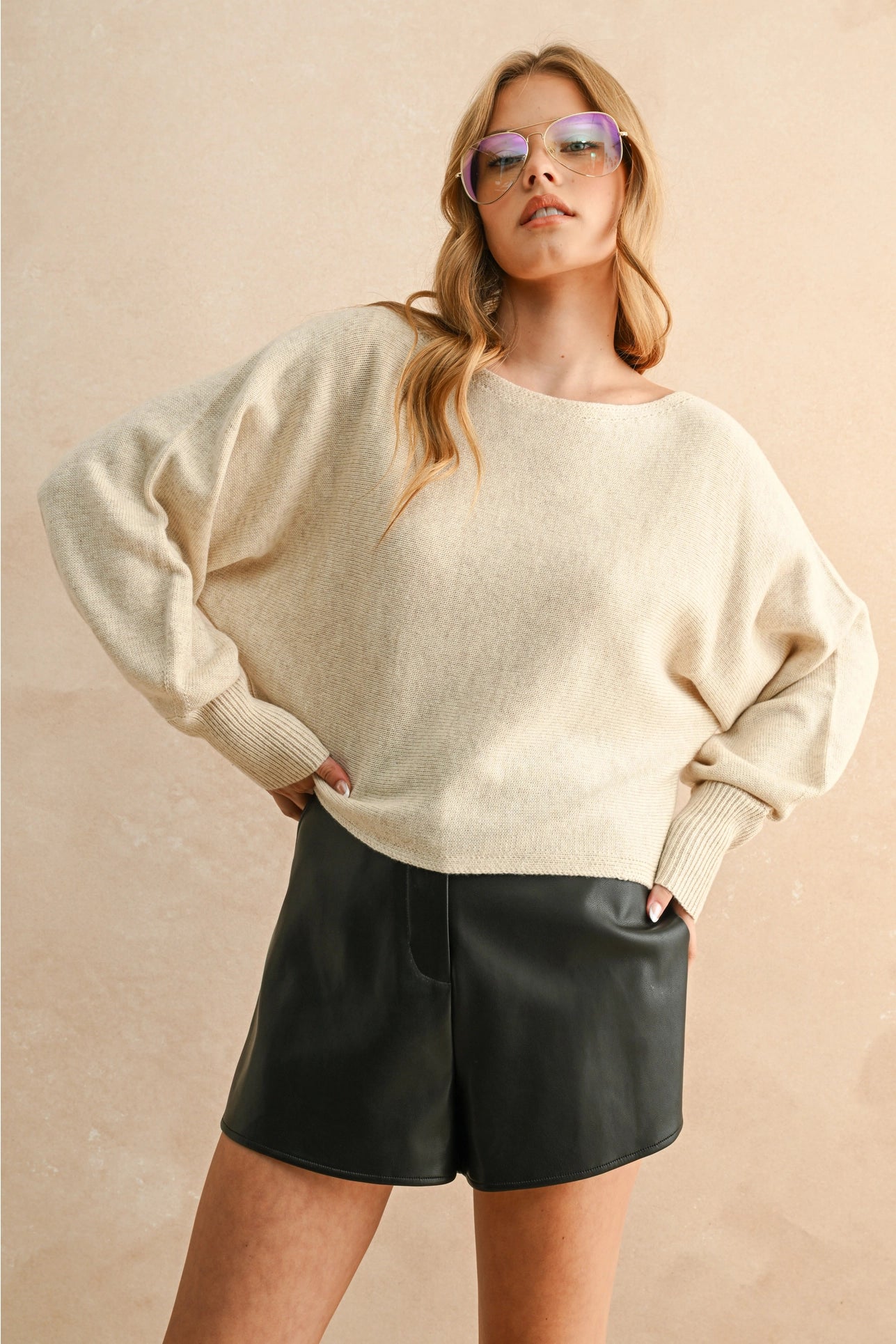 Boat Neck Sweater Top in Cream