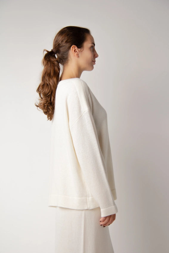 Boat Neck Sweater in Cashmere Blend Bianco Naturale-Sweater-LÈMME-S-Bianco Naturale-Urbanheer