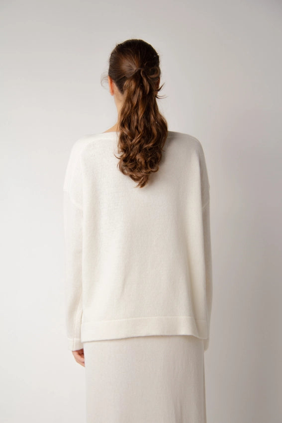 Boat Neck Sweater in Cashmere Blend Bianco Naturale-Sweater-LÈMME-S-Bianco Naturale-Urbanheer