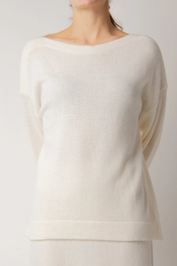Boat Neck Sweater in Cashmere Blend Bianco Naturale-Sweater-LÈMME-S-Bianco Naturale-Urbanheer