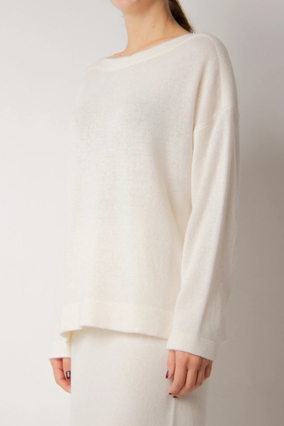 Boat Neck Sweater in Cashmere Blend Bianco Naturale-Sweater-LÈMME-S-Bianco Naturale-Urbanheer