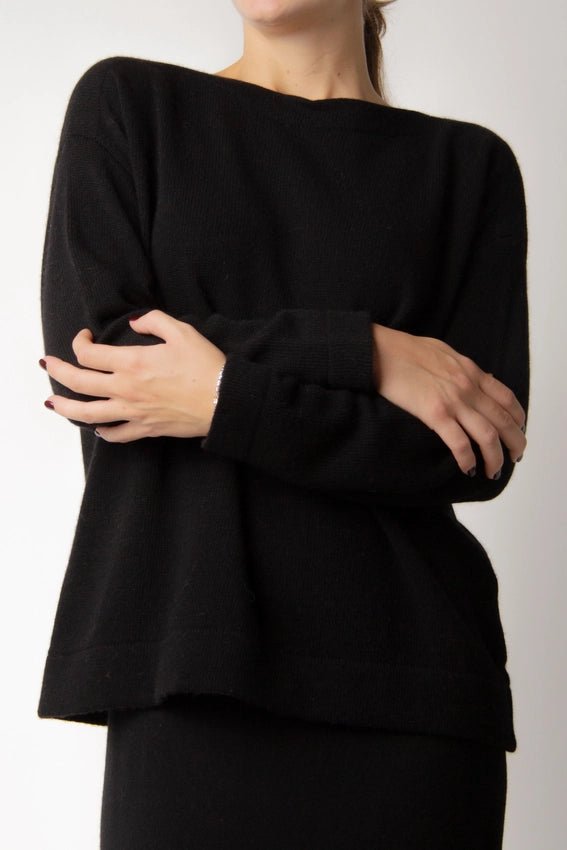 Boat Neck Sweater in Cashmere Blend Nero-Sweater-LÈMME-S-NERO-Urbanheer