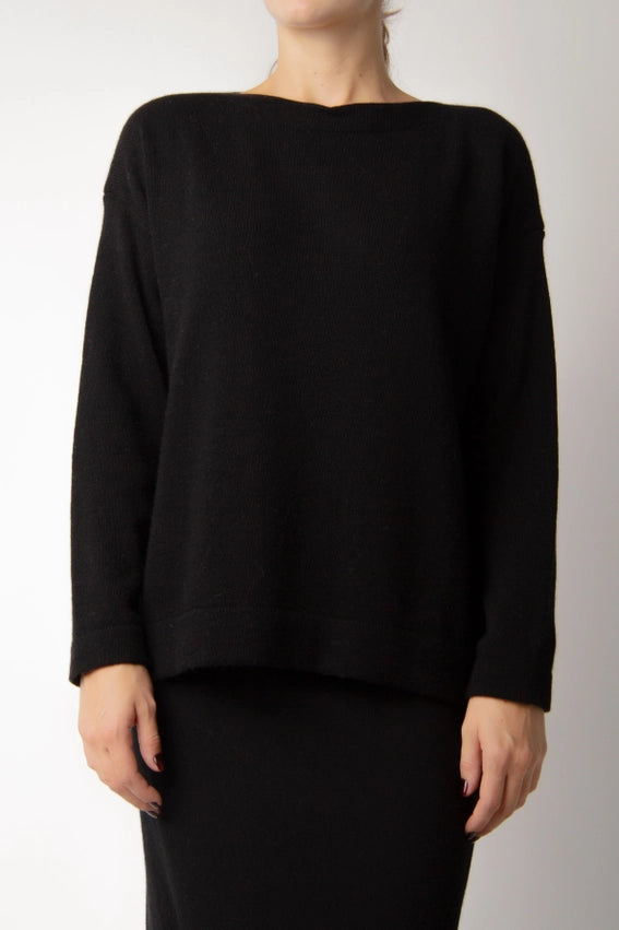 Boat Neck Sweater in Cashmere Blend Nero-Sweater-LÈMME-S-NERO-Urbanheer