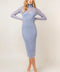 Bodycon Mock Neck Mesh Long Sleeve Midi DRESS CHAMBRAY-Dress-Fore Collection-S-CHAMBRAY-Urbanheer