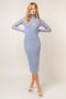 Bodycon Mock Neck Mesh Long Sleeve Midi DRESS CHAMBRAY-Dress-Fore Collection-S-CHAMBRAY-Urbanheer