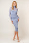 Bodycon Mock Neck Mesh Long Sleeve Midi DRESS CHAMBRAY-Dress-Fore Collection-S-CHAMBRAY-Urbanheer