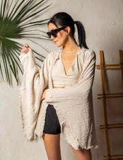 Boho Muslin Kimono Poncho Cream-Kimono-Moa-L:29" inch-74cm W:39" inch-100cm-Cream-Urbanheer