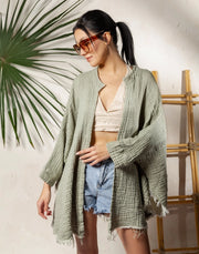Boho Muslin Kimono Poncho Green-Kimono-Moa-L:29" inch-74cm W:39" inch-100cm-Green-Urbanheer