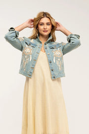 Boho Style Denim Jacket With Embroidered Inserts And Rhinestones-Jacket-Tantra-M-Urbanheer